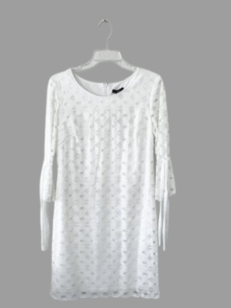 R&K Bell And Ribbon Sleeve Eyelet Sheath Dress White Size 10